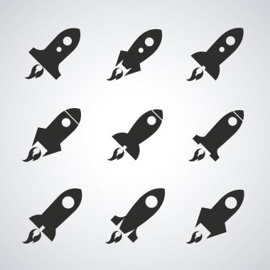 Roket desing. Uzay gemisi simgesi. Düz illüstrasyon , değiştirilebilir vektör