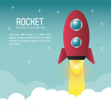 Roket desing. Uzay gemisi simgesi. Düz illüstrasyon , değiştirilebilir vektör