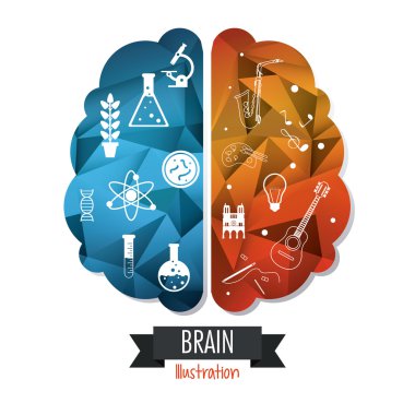 Beyin tasarım. Zihin kavramı. Beyaz arka plan, düzenlenebilir vektör