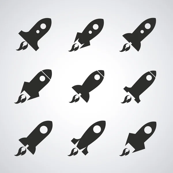 Diseño de cohetes. Icono de nave espacial. Ilustración plana, vector editable — Vector de stock