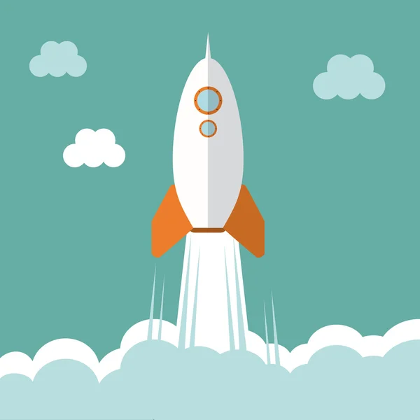 Diseño de cohetes. Icono de nave espacial. Ilustración plana, vector editable — Vector de stock