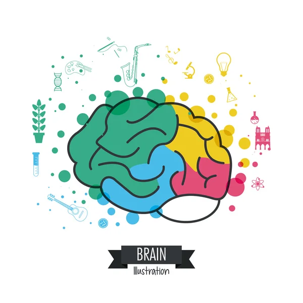 Diseño cerebral. Concepto mental. Fondo blanco, vector editable — Archivo Imágenes Vectoriales