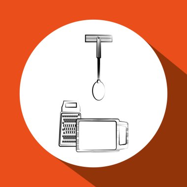 Mutfak tasarımı. Malzemeleri simgesi. Beyaz arka plan, vektör çizim