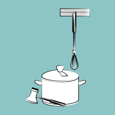 Mutfak tasarımı. Malzemeleri simgesi. Beyaz arka plan, vektör çizim