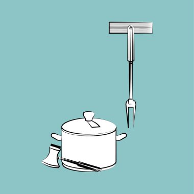Mutfak tasarımı. Malzemeleri simgesi. Beyaz arka plan, vektör çizim
