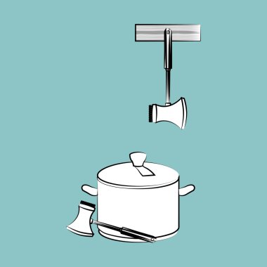 Mutfak tasarımı. Malzemeleri simgesi. Beyaz arka plan, vektör çizim