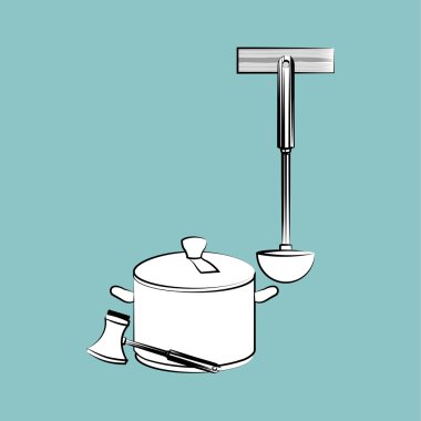 Mutfak tasarımı. Malzemeleri simgesi. Beyaz arka plan, vektör çizim