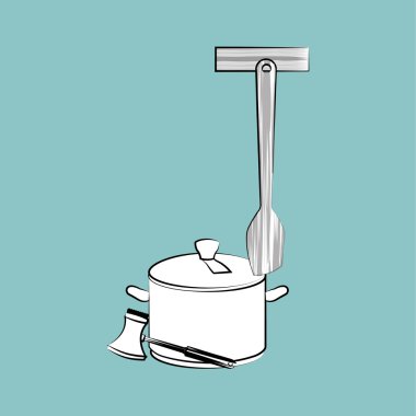 Mutfak tasarımı. Malzemeleri simgesi. Beyaz arka plan, vektör çizim