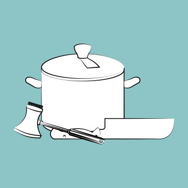 Mutfak tasarımı. Malzemeleri simgesi. Beyaz arka plan, vektör çizim