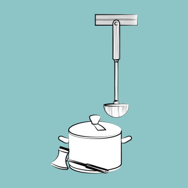 Mutfak tasarımı. Malzemeleri simgesi. Beyaz arka plan, vektör çizim