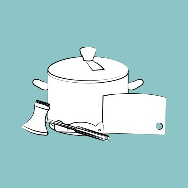 Mutfak tasarımı. Malzemeleri simgesi. Beyaz arka plan, vektör çizim