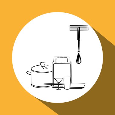 Mutfak tasarımı. Malzemeleri simgesi. Beyaz arka plan, vektör çizim