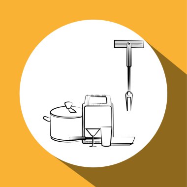 Mutfak tasarımı. Malzemeleri simgesi. Beyaz arka plan, vektör çizim