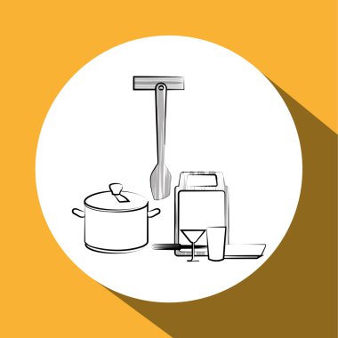 Mutfak tasarımı. Malzemeleri simgesi. Beyaz arka plan, vektör çizim