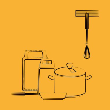 Mutfak tasarımı. Malzemeleri simgesi. Beyaz arka plan, vektör çizim
