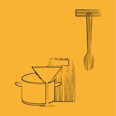 Mutfak tasarımı. Malzemeleri simgesi. Beyaz arka plan, vektör çizim