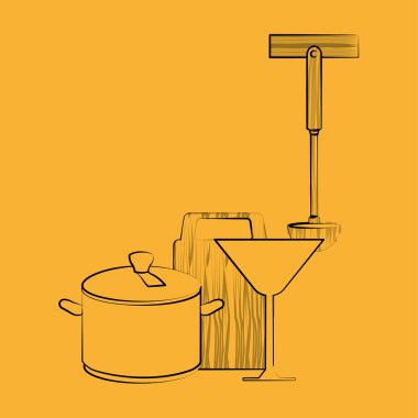 Mutfak tasarımı. Malzemeleri simgesi. Beyaz arka plan, vektör çizim