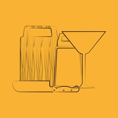 Mutfak tasarımı. Malzemeleri simgesi. Beyaz arka plan, vektör çizim