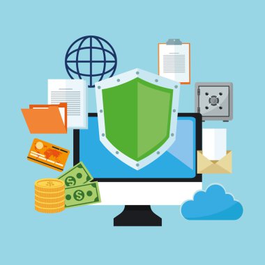 Internet güvenlik tasarım. Sistem kutsal kişilerin resmi. Renkli resimde, vektör