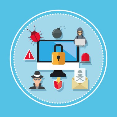 Internet güvenlik tasarım. Sistem kutsal kişilerin resmi. Renkli resimde, vektör