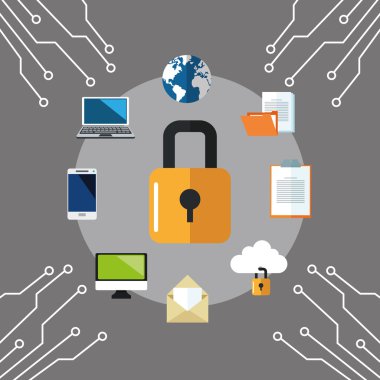 Internet güvenlik tasarım. Sistem kutsal kişilerin resmi. Renkli resimde, vektör