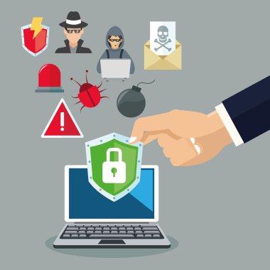 Internet güvenlik tasarım. Sistem kutsal kişilerin resmi. Renkli resimde, vektör