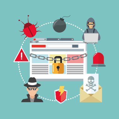 Internet güvenlik tasarım. Sistem kutsal kişilerin resmi. Renkli resimde, vektör