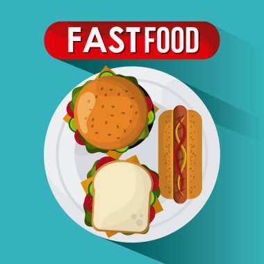 Fast Food tasarım. Menü simgesini. Derma illüstrasyon, vektör grafiği