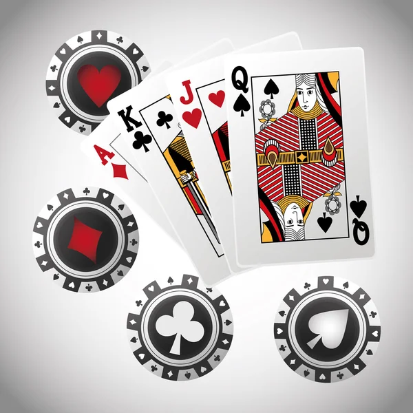 Diseño de póquer, concepto de tarjetas y fichas,, juegos de casino — Vector de stock