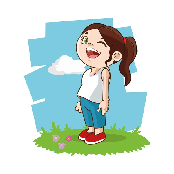 Chica de dibujos animados feliz, diseño colorido — Vector de stock