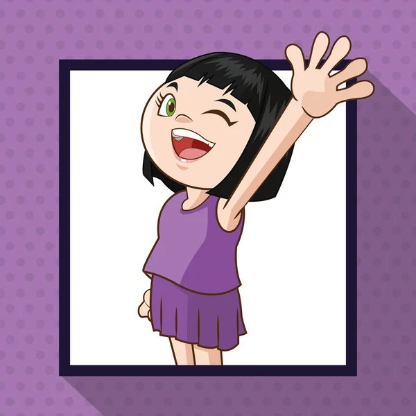 Chica de dibujos animados feliz, diseño colorido — Vector de stock