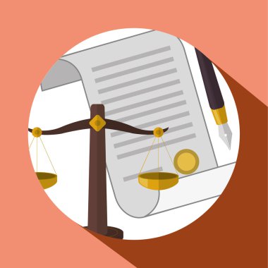 Hukuk tasarım. Adalet simgesi. Gri arka plan, vektör çizim