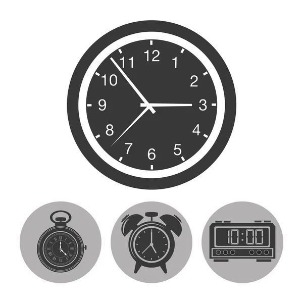 Diseño del reloj. icono de tiempo. ilustración plana, gráfico vectorial — Vector de stock