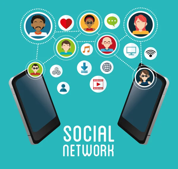 Σχέδιο κοινωνικών μέσων μαζικής ενημέρωσης. εικονίδιο του gadget. Εικονογράφηση πολυμέσων — Διανυσματικό Αρχείο