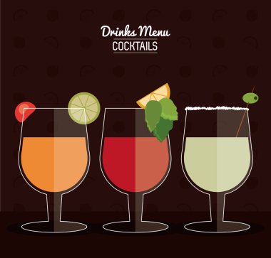 düz tasarım tarzında narenciye ile Kokteyl içecek simgeleri seti, Alkol İçecek. Vektör çizimi