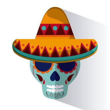 Düz tasarım tarzında Meksika kültür simgeleri, vektör illüstrasyon