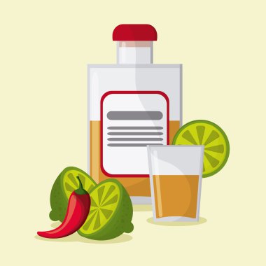 Düz tasarım tarzında Meksika kültür simgeleri, vektör illüstrasyon