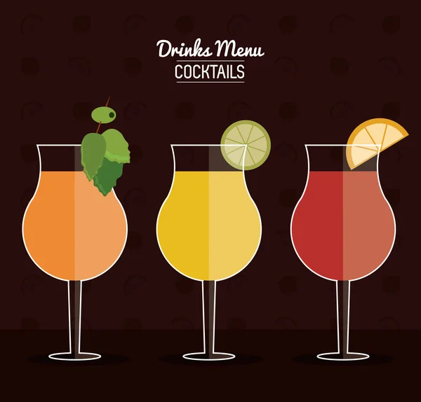 Zestaw ikon drinków koktajlowych z owocami cytrusowymi w płaskim stylu, alkohol Beverage. Ilustracja wektorowa — Wektor stockowy