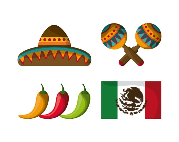 Iconos de la cultura de México en estilo de diseño plano, ilustración vectorial — Vector de stock