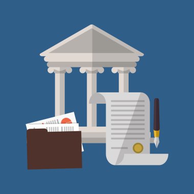 Hukuk tasarım. Adalet simgesi. Düz illüstrasyon, vektör grafiği