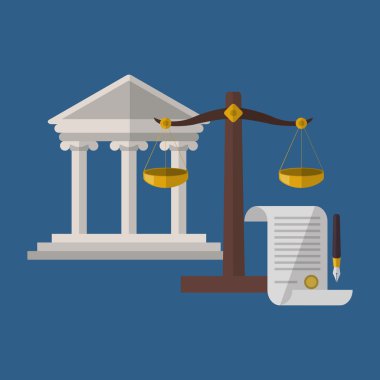 Hukuk tasarım. Adalet simgesi. Düz illüstrasyon, vektör grafiği