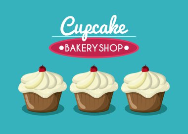 Bir şekilde dekore edilmiş Cupcake. Tatlı simgesi. vektör grafiği