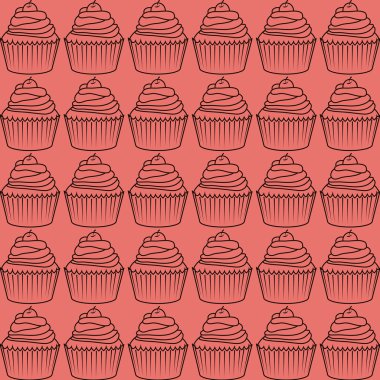 Bir şekilde dekore edilmiş Cupcake. Tatlı simgesi. vektör grafiği