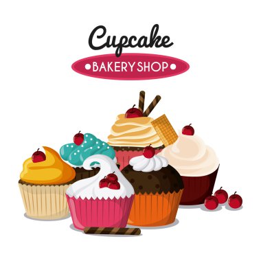 Bir şekilde dekore edilmiş Cupcake. Tatlı simgesi. vektör grafiği
