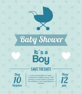 Duş tasarım bebeğim. bebek arabası simgesi. Mavi illüstrasyon, vektör gr