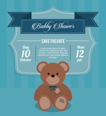 Duş tasarım bebeğim. oyuncak ayı simgesi. İllüstrasyon mavi, vektör