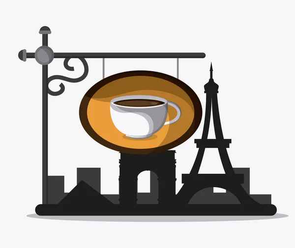 Frankreich Design. Kaffeehaus. Eiffelturm Wahrzeichen. Vektorgraph — Stockvektor