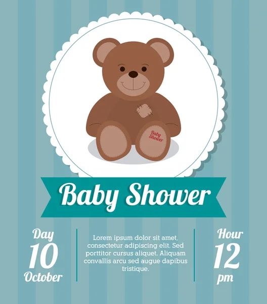 Projeto do chuveiro do bebê. Ícone de urso de peluche. Ilustração azul, vetor — Vetor de Stock