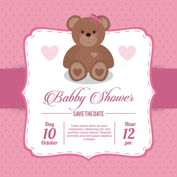 Projeto do chuveiro do bebê. Ícone de urso de peluche. ilustração rosa, vetor — Vetor de Stock