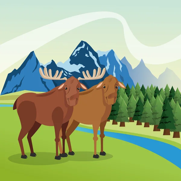 Landschap met dieren design, Berg pictogram, kleurrijke illustra — Stockvector